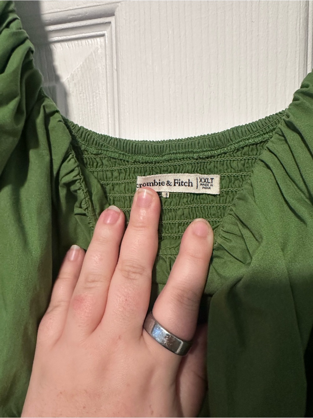 Abercrombie & Fitch Olive Green Puff Sleeve Dress - Picture 2 of 4